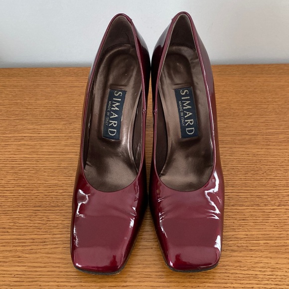 Simard square toed wine patent genuine leather high heels 👠. Made in Italy. 39 - Picture 2 of 14